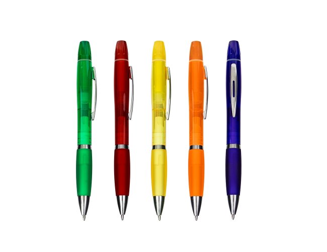 Caneta Plástica com Marca-Texto